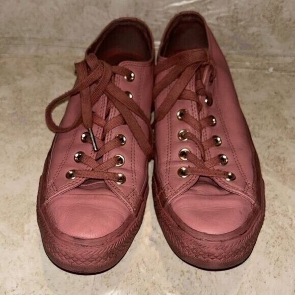 Converse All Star Pink Leather Lace Up Causal Unisex Sneakers women 9 mens 7 - Picture 4 of 7